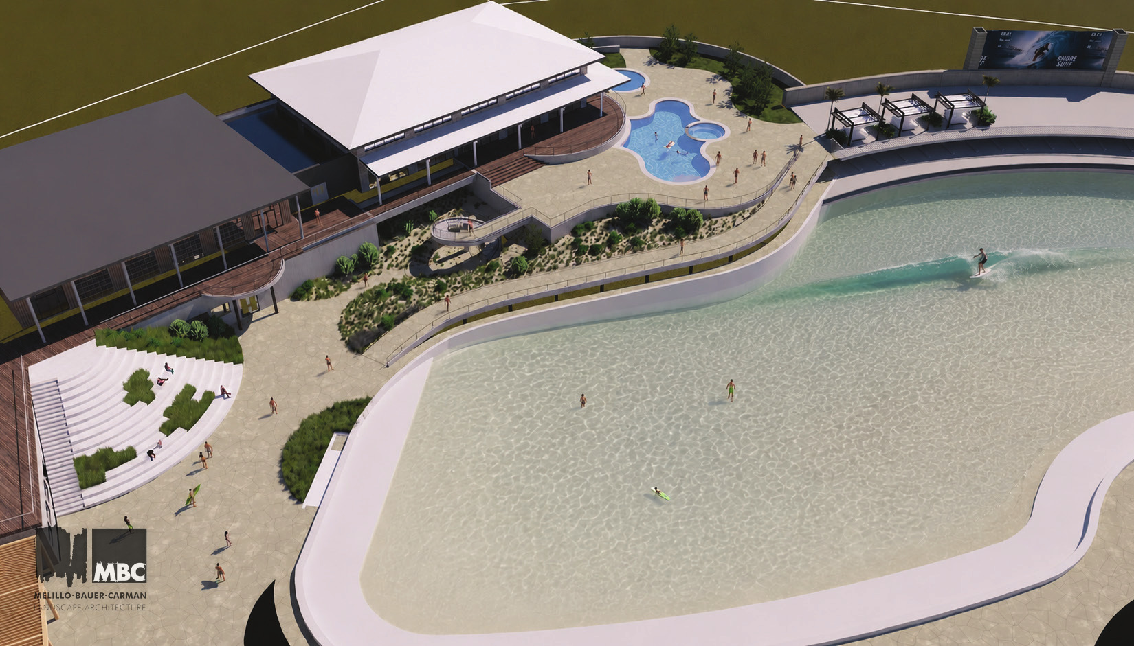 Model view looking down over the lagoon