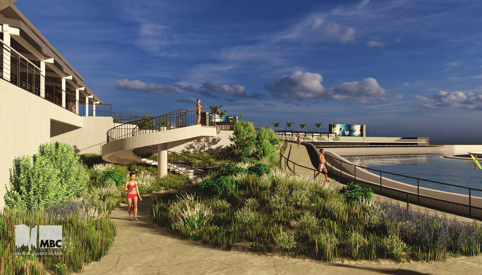 Model view of the planted path to the clubhouse