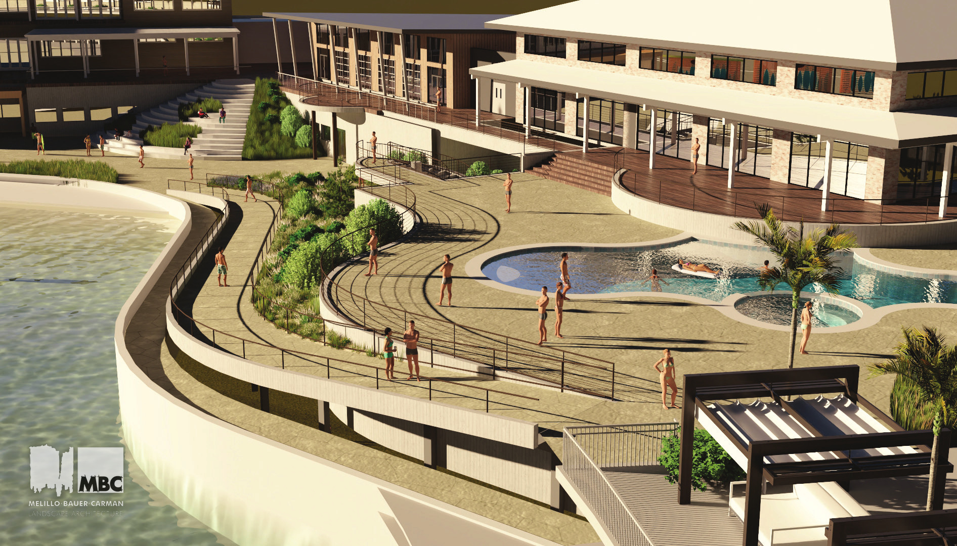 Model view of the pool deck and lagoon edge