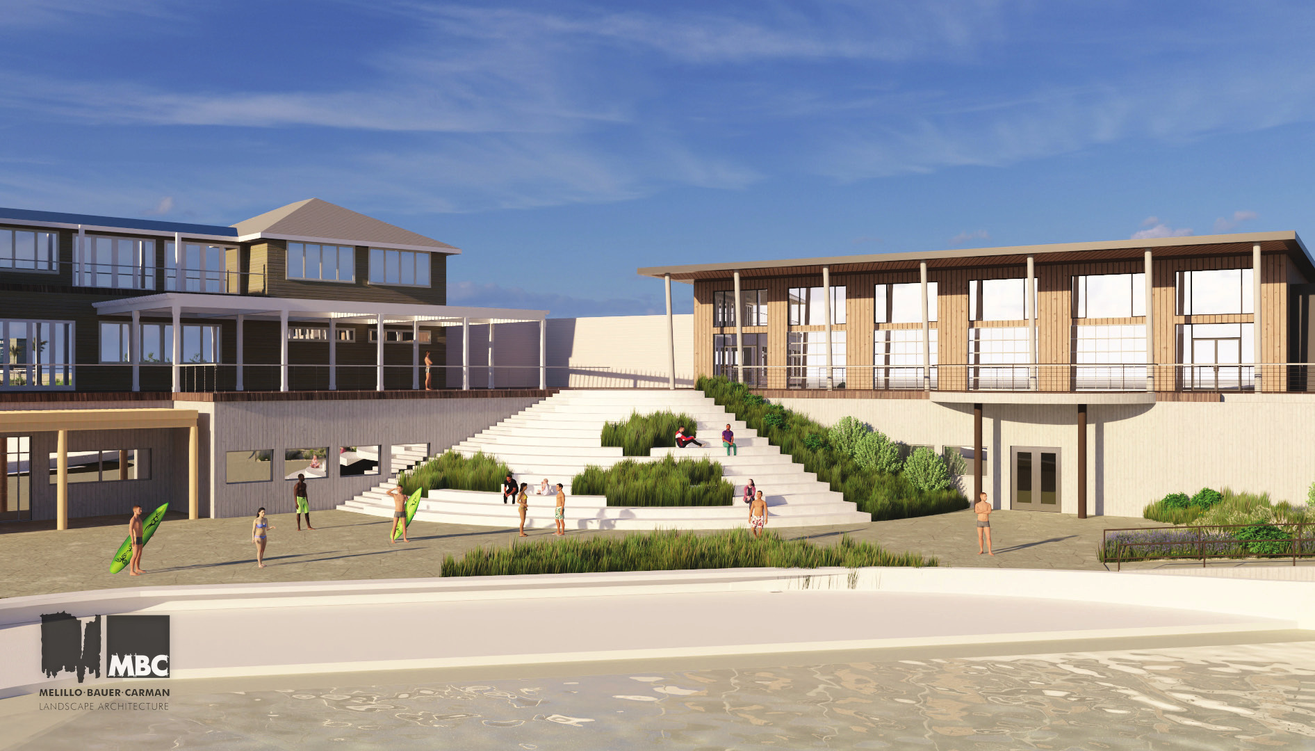 Model view of the seating steps above the lagoon