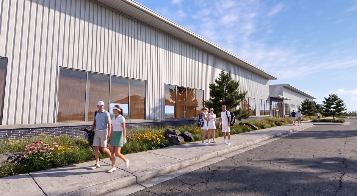 Rendering of the padel and golf simulator building