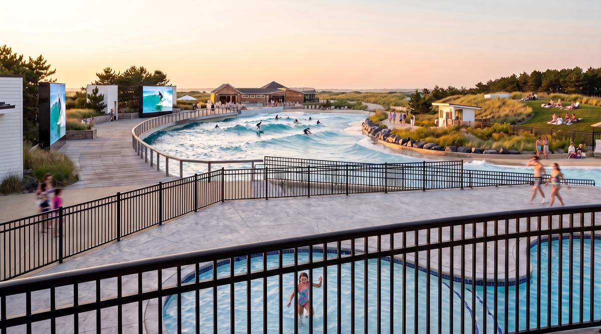 Rendering of the pool deck at dusk