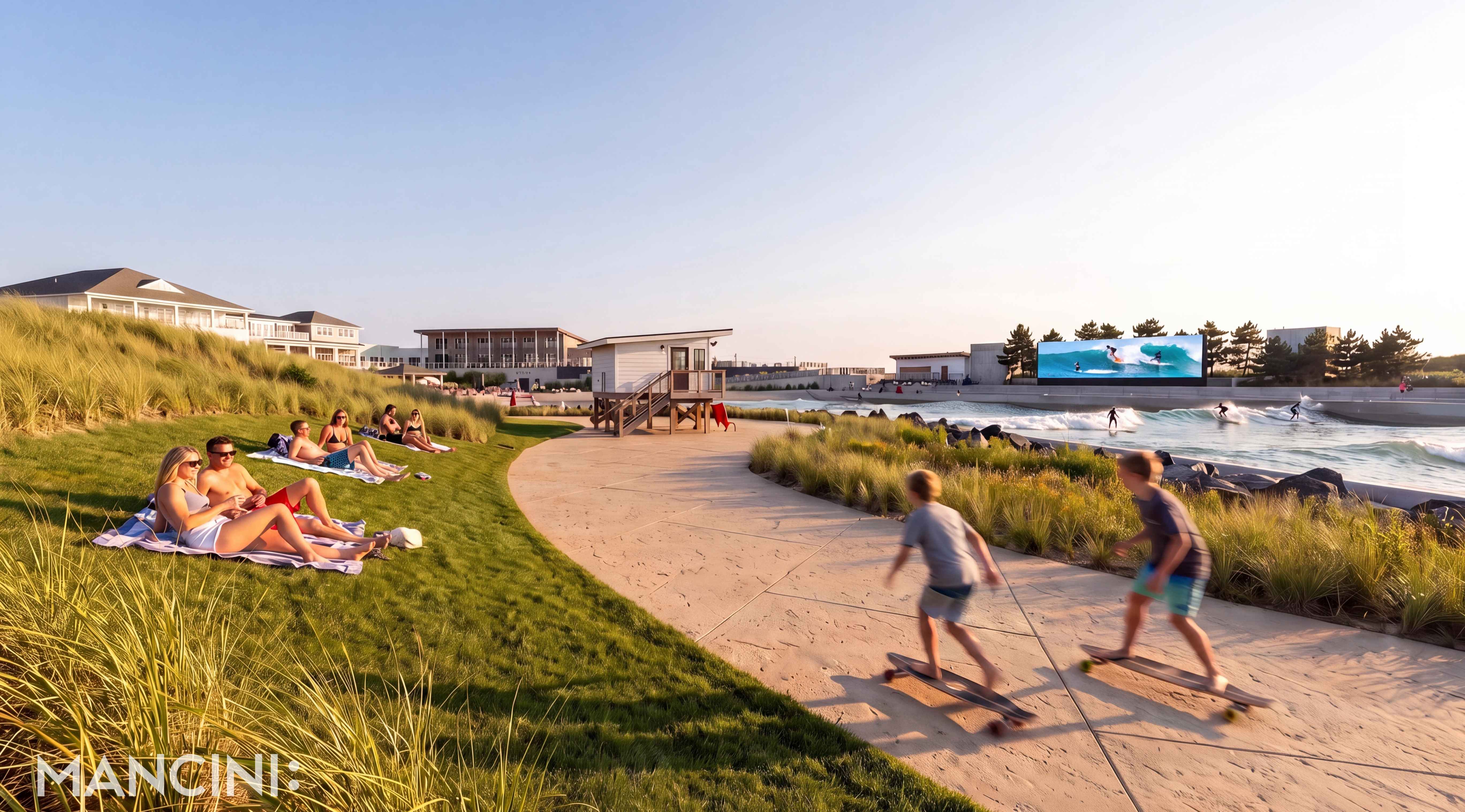 Rendering of the lawn beside the lagoon
